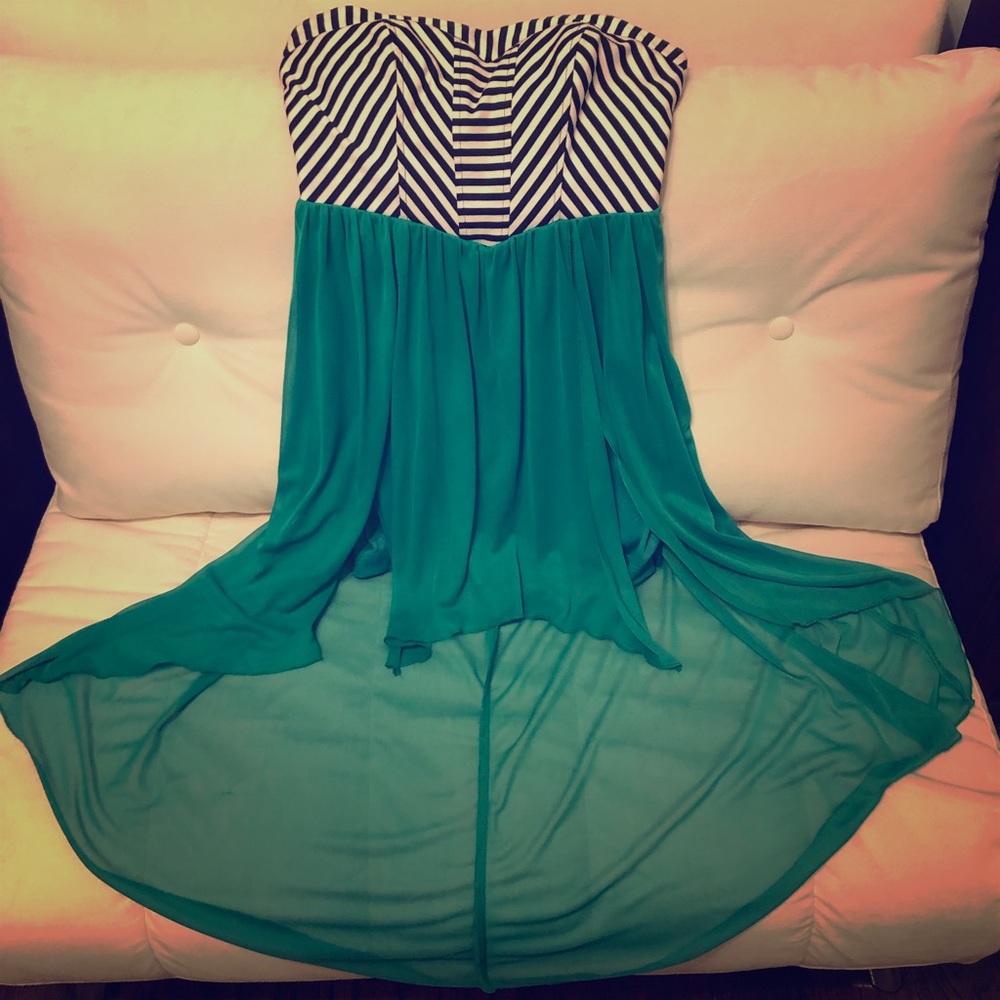 strapless black and white striped dress